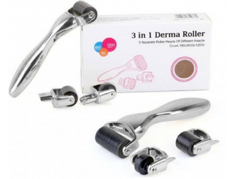 Derma roller body set πρόσωπο μάτια dermaroller 3in1 ατσάλινο ασημένιο 3 τεμάχια