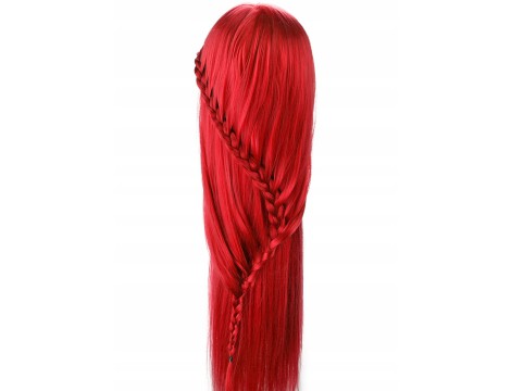 Εκπαιδευτικό κεφάλι Iza 60cm red, θερμικά μαλλιά + βάση +αξεσουάρ κομμωτηρίου κεφάλι  για τα χτενίσματα - 3