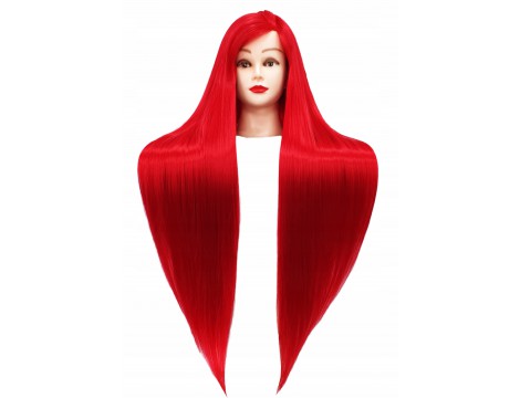 Εκπαιδευτικό κεφάλι Iza 90cm red , θερμικά μαλλιά + βάση +αξεσουάρ κομμωτηρίου κεφάλι  για τα χτενίσματα - 2