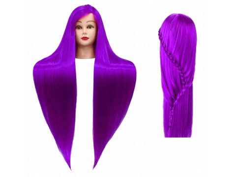 Εκπαιδευτικό κεφάλι Iza 60 cm purple , θερμικά μαλλιά  + βάση +αξεσουάρ κομμωτηρίου κεφάλι  για τα χτενίσματα