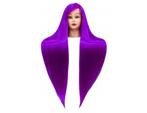 Εκπαιδευτικό κεφάλι Iza 60 cm purple , θερμικά μαλλιά  + βάση +αξεσουάρ κομμωτηρίου κεφάλι  για τα χτενίσματα - 2