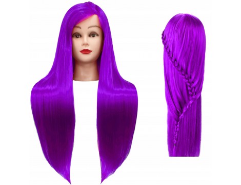 Εκπαιδευτικό κεφάλι Iza 80cm purple, θερμικά μαλλιά + βάση +αξεσουάρ κομμωτηρίου κεφάλι  για τα χτενίσματα